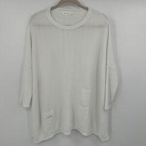 Mer Sea White Oversized‎ Distressed Pocket Sweater OS